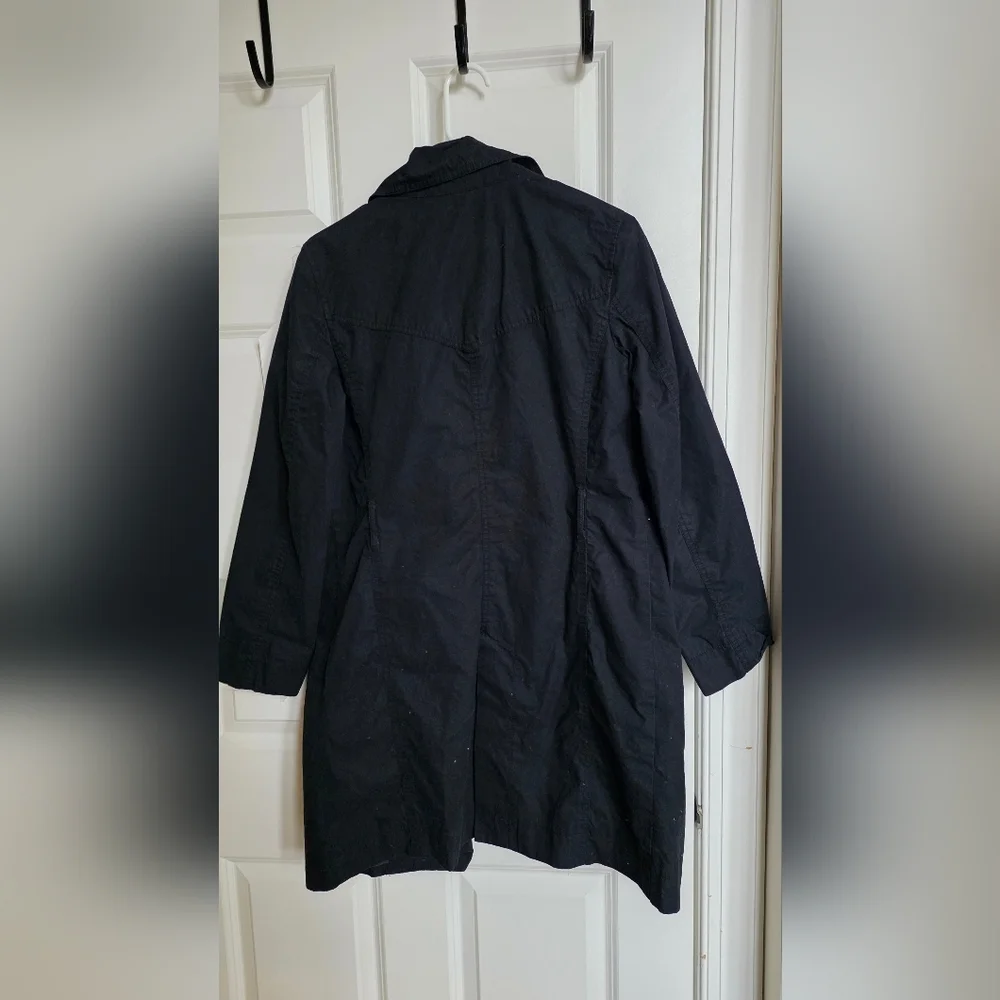 Gap Black Double Breasted Trench Coat Mid Length Lightweight Classic Chic Small